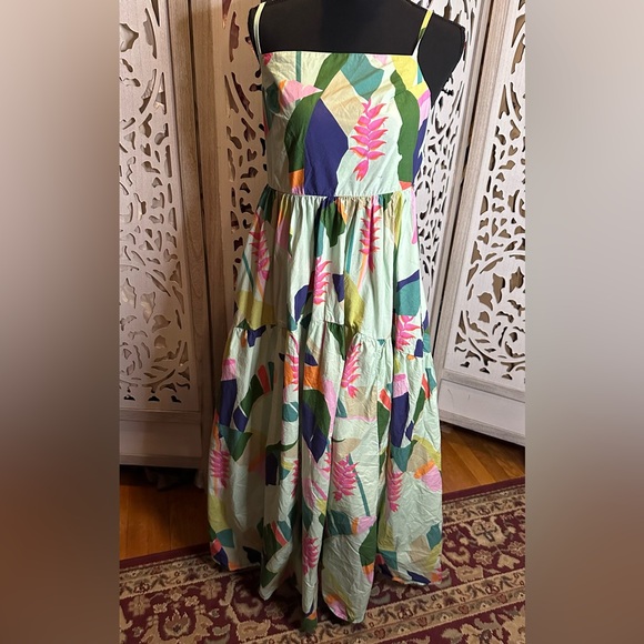 Farm Rio Tie Back Dress Square Neck Tiered Tropical Dress - Picture 4 of 7